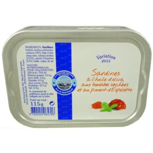 SARDINES A L'HUILE D'OLIVE<BR>Tomates séchées et piment d'Espelette.