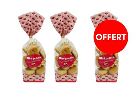 2 sachets mini palets coco framboise achetés, le 3ème offert