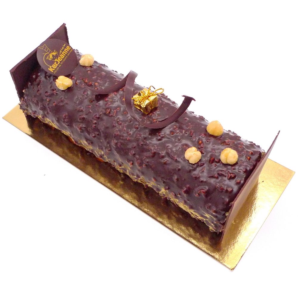Bûche de Noël Kerjeanne-Chocolat praliné Gjanduja.