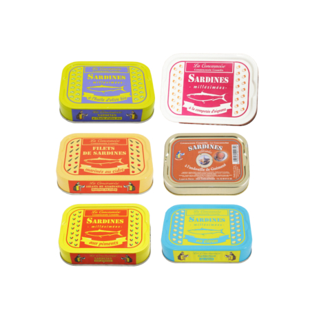 Lot de 6 sardines (huile d'olive, andouille, piments, ...)