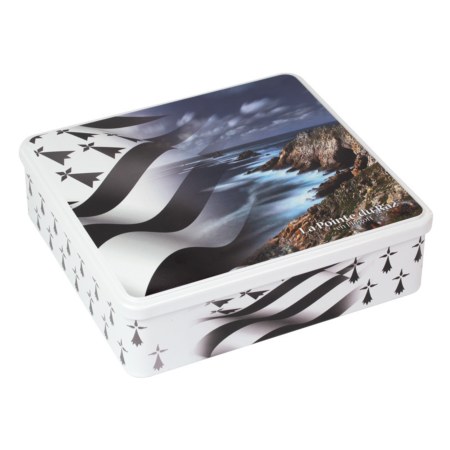 BOÎTE GALETTES & PALETS BRETONS 460g - Motif La Pointe du Raz drapeau