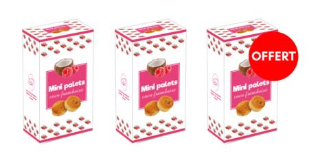 2 boîtes mini palets coco framboise , la 3 ème OFFERTE