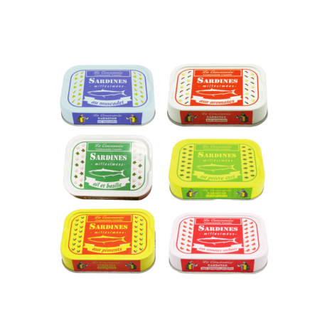 Lot de 6 sardines (Muscadet, Ail et basilic, piments,...)