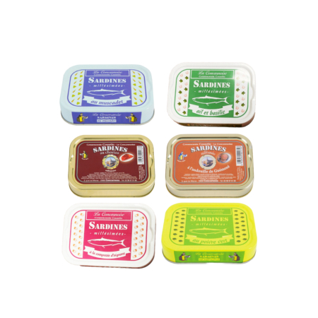 Lot de 6 sardines (Poivre vert, muscadet, chorizo,...)