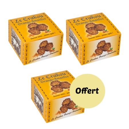 2 boîtes de crakou orange et amandes achetées, la 3ème OFFERTE  