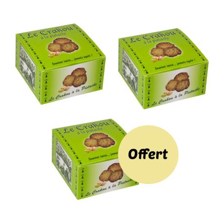 2 boîtes de crakou pistache achetées, la 3ème OFFERTE 